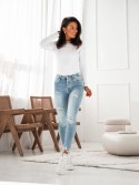 Pantaloni dama din denim cu nasturi cu abraziuni 5502 - Magazin online - Boutique